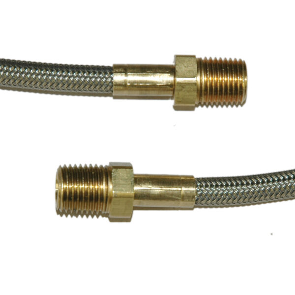 Hose, High Heat Resistant, PTFE, 12' Long, Swaged 1/4" Male NPT Fittings on Both Ends