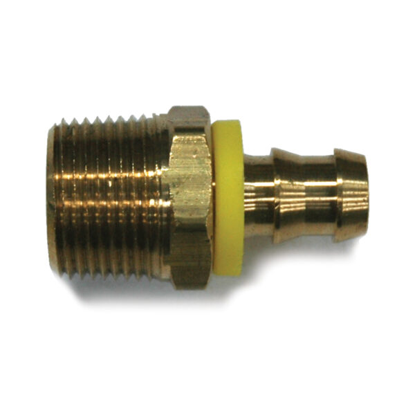Hose Barb, 1/2" Inside Diameter Push-On, 3/4" Male NPT, Brass.