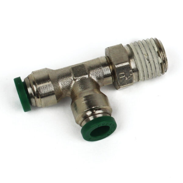 Push to Connect Tube Fitting, Branch Tee, Male Swivel, 1/2" OD Tube x 1/2" NPT