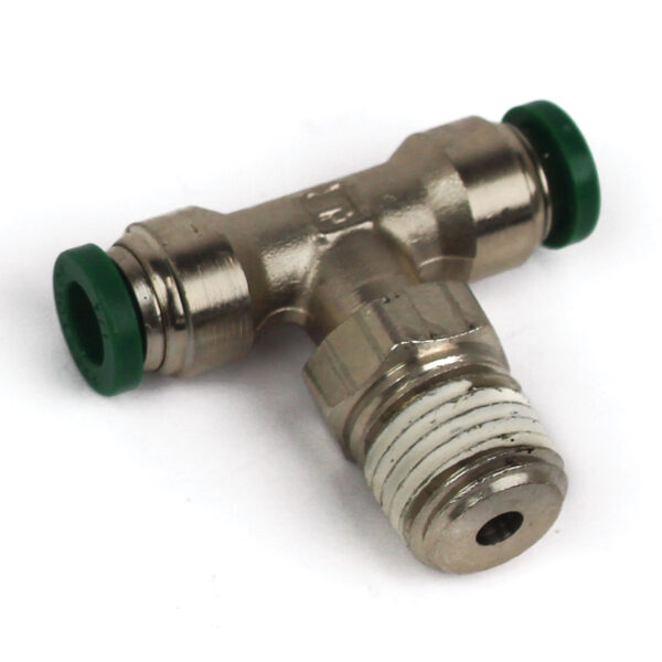 Push to Connect Tube Fitting, Branch Tee, Male Swivel, 3/8" OD Tube x 3/8" NPT