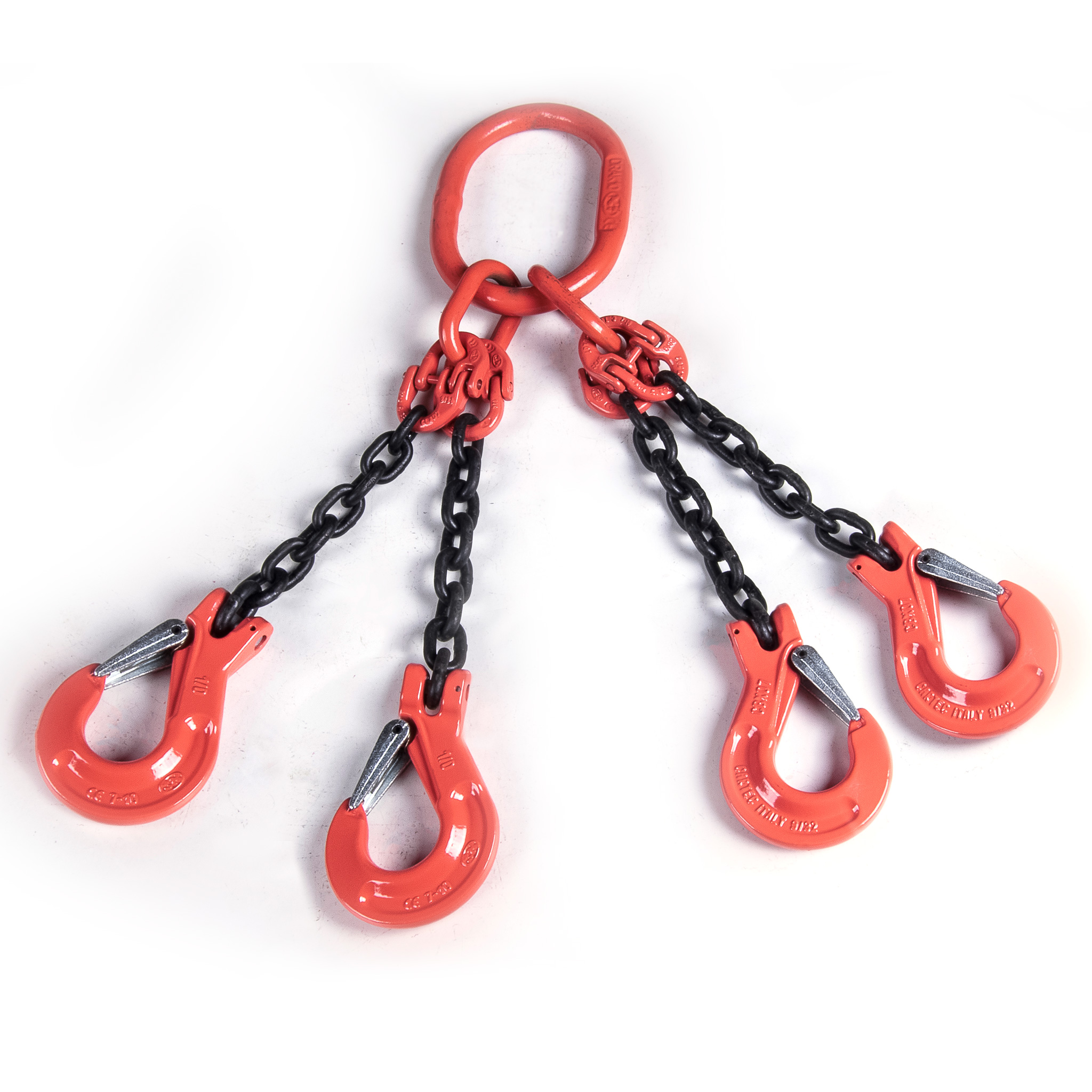 Chain Sling, Alloy, Type QOS, Four Leg, 9/32" Chain x 36" Reach, Sling Hooks with Safety Latches - Image 1
