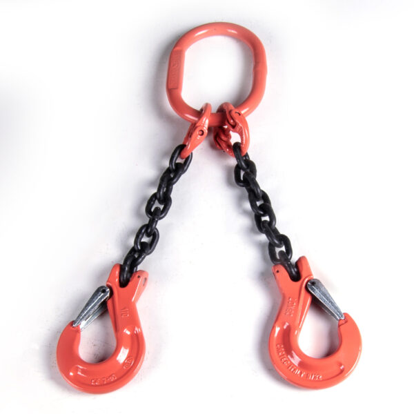 Chain Sling, Alloy, Type DOS, Double Leg, 3/8" Chain x 24" Reach, Sling Hooks with Safety Latches