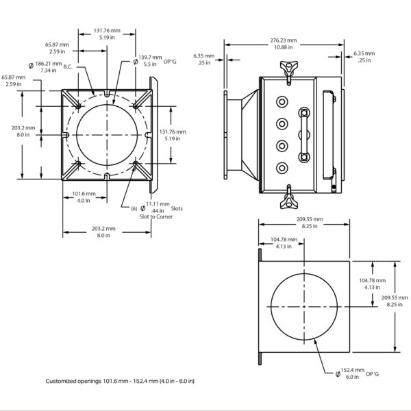 Drawer Magnet, 8" x 8", with Undrilled Blank Steel Top Flange and Universal Slotted Bottom Flange