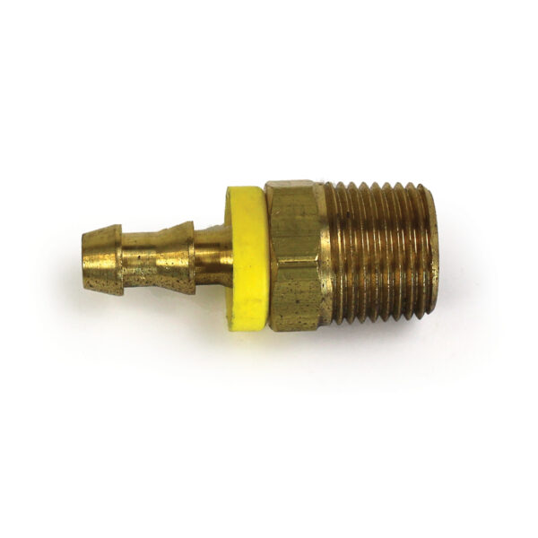 Hose Barb, 1/4" Inside Diameter Push-On, 3/8" Male NPT, Brass.