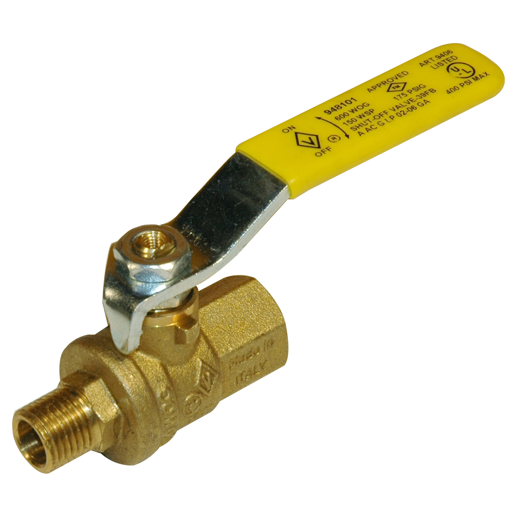 Ball Valve, 1/4" Male x 1/4" Female NPT Full Port, Brass - Image 1