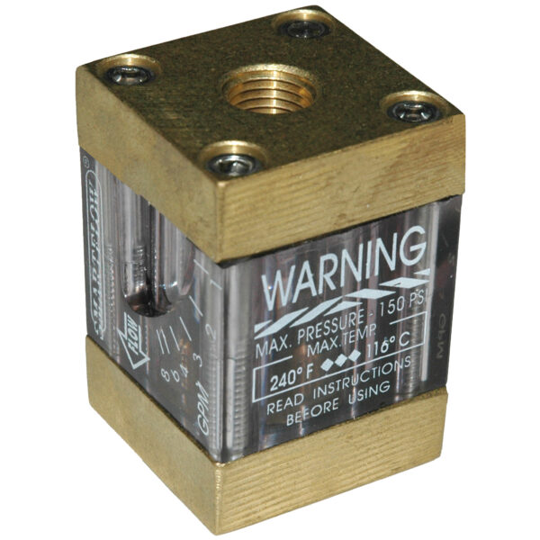 Flowmeter, 1/4" NPT Inlet and Outlet, 8.0 gpm, Brass End Caps