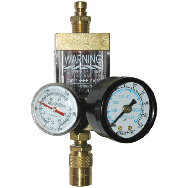 Flowmeter, 1/4" NPT, 8.0 gpm, Brass, Thermometer, Pressure Gauge (100 psi), QD's