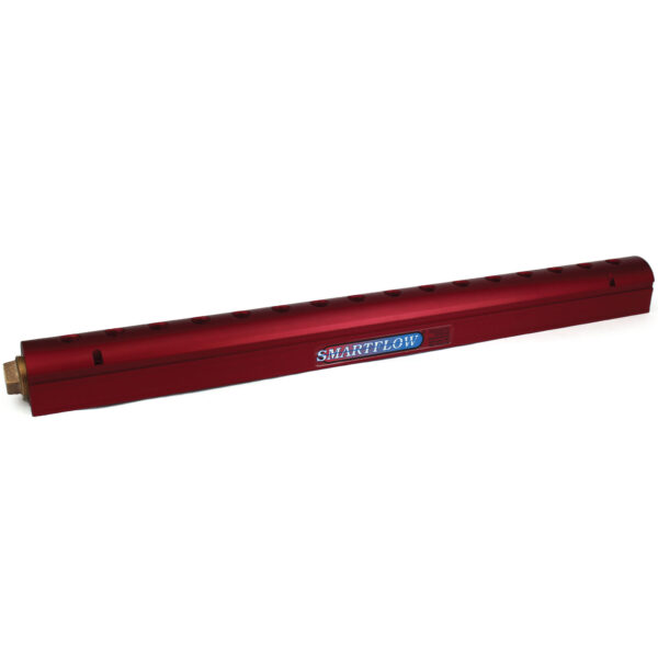 Manifold, Red Aluminum, (2) 3/4" Inlets and (16) 1/4" Ports, with (1) Bronze End Plug