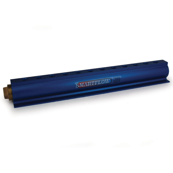 Manifold, Blue Aluminum, (2) 2" Inlets and (12) 1/2" Ports, with (1) Bronze End Plug